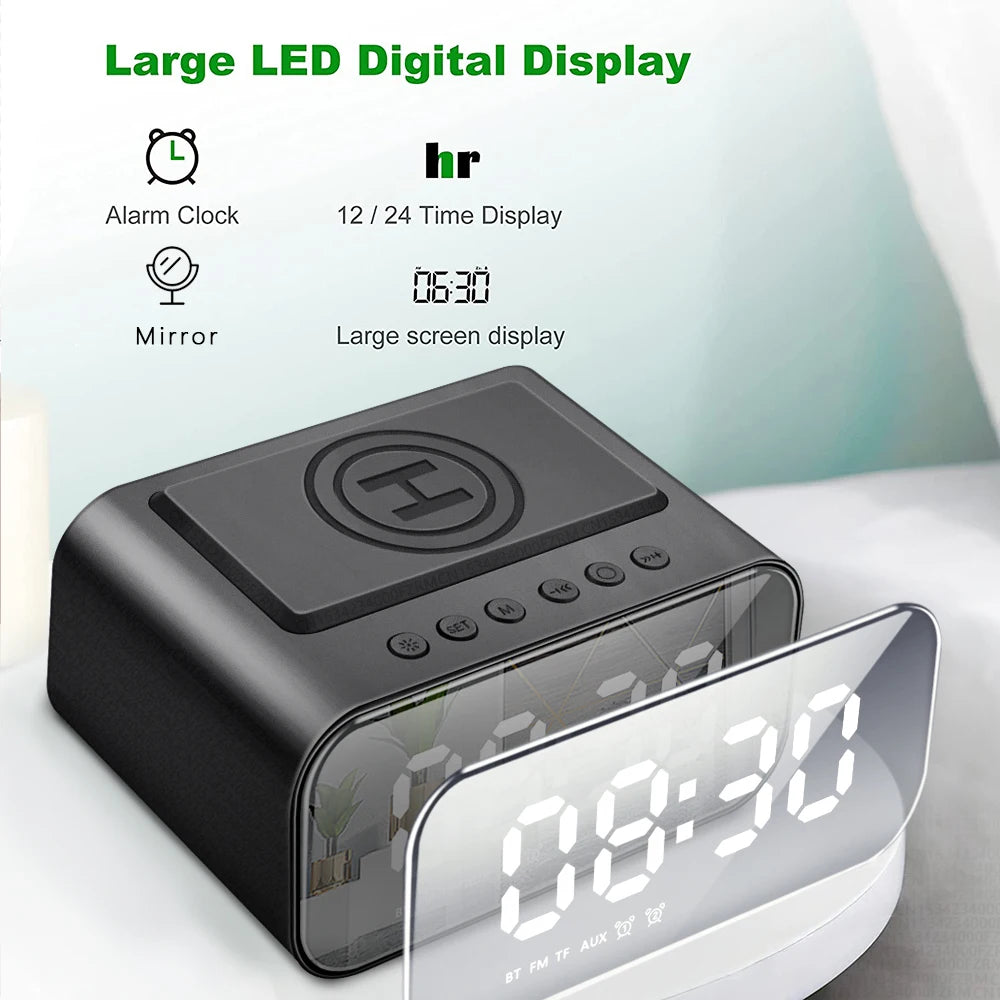 Wireless Charger Alarm Clock Bluetooth Speaker LED