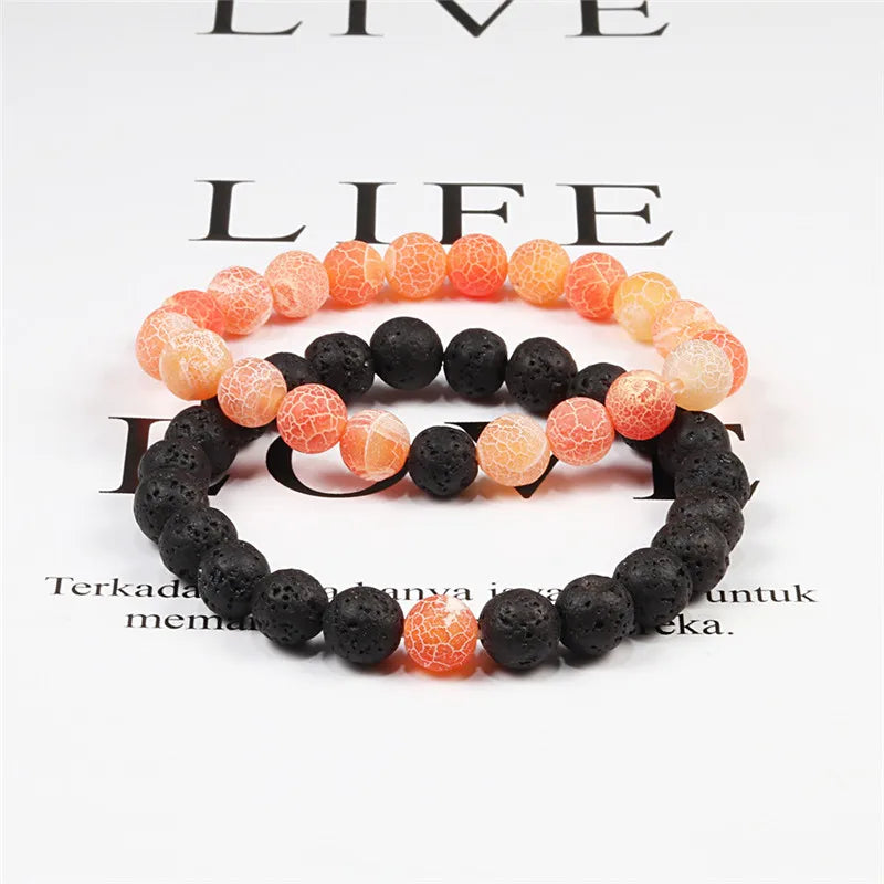 Set Bracelet Couples Distance Black White Natural Lava