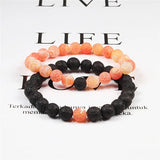 Set Bracelet Couples Distance Black White Natural Lava