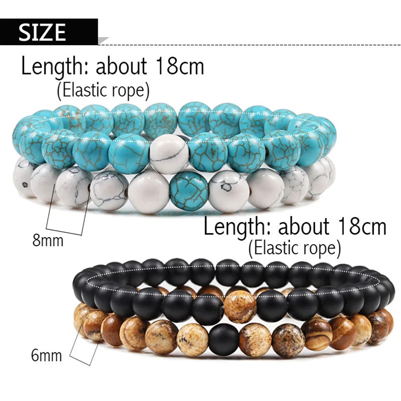 Set Bracelet Couples Distance Black White Natural Lava