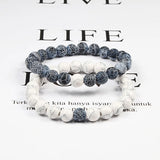 Set Bracelet Couples Distance Black White Natural Lava