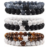 Set Bracelet Couples Distance Black White Natural Lava