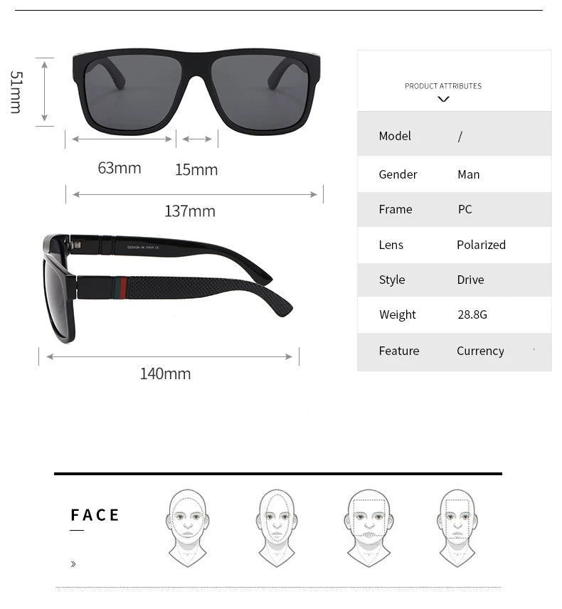 Fashion Square Polarized Sunglasses Men Vintage Plastic