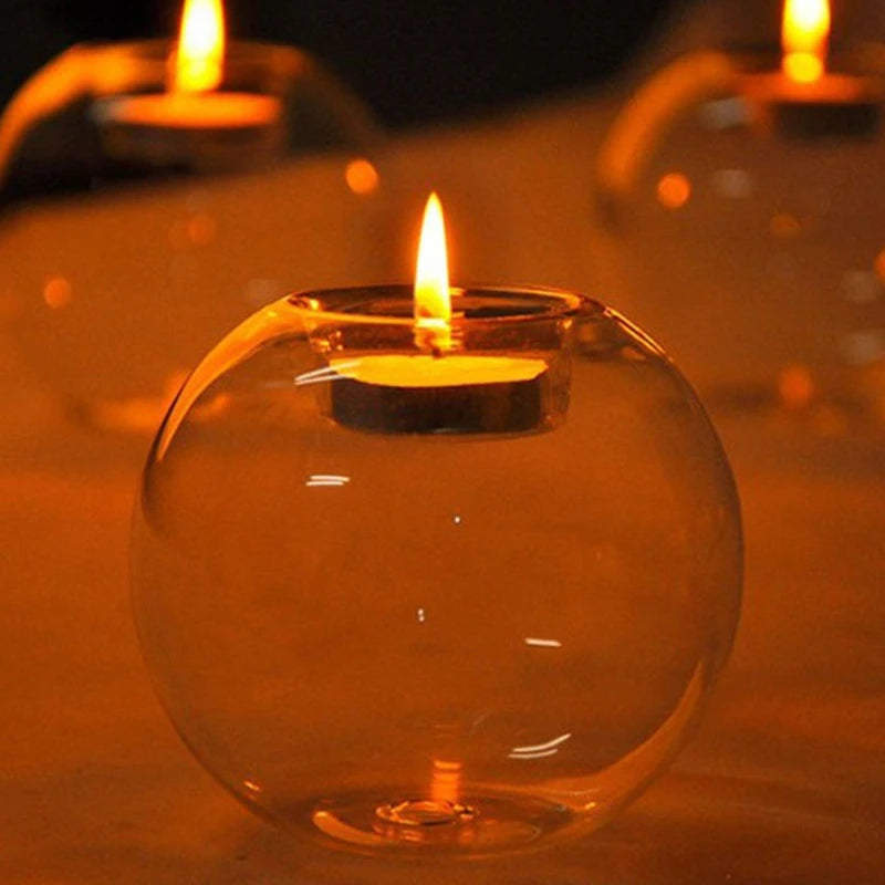 European Exquisite Round Hollow Glass Candle Holder