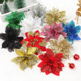 Glitter Artificial Christmas Flowers Xmas Tree Ornaments