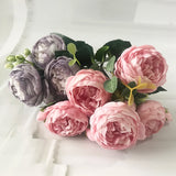 Rose Pink Silk Peony Artificial Flowers Bouquet 5 Big