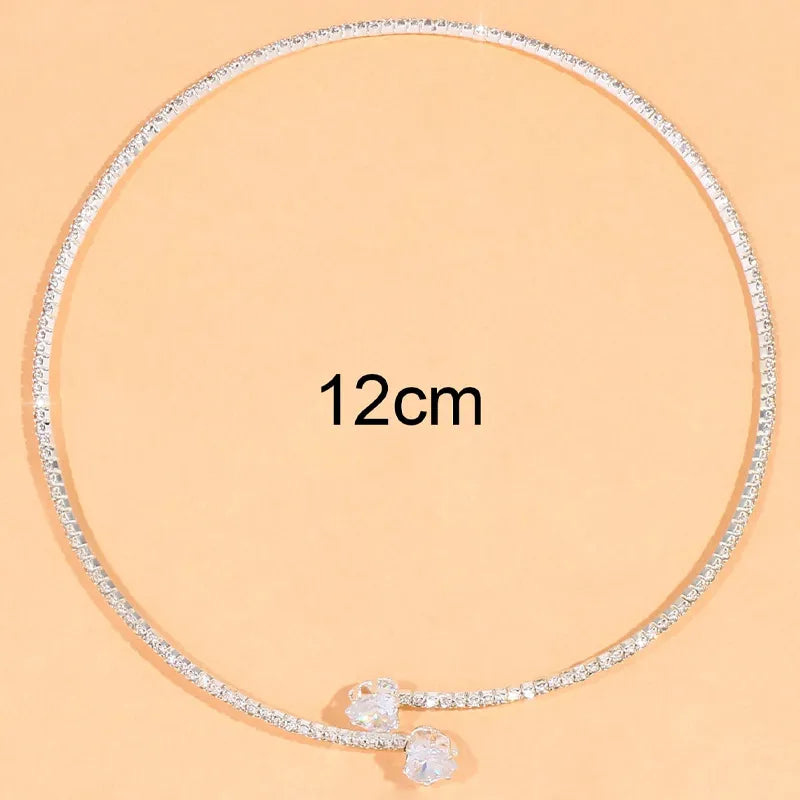 Rhinestone Heart Collar Choker Necklace for Women