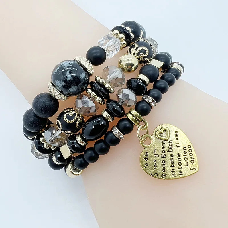 Bohemian Love Pendant Crystal Beaded Bracelet Retro