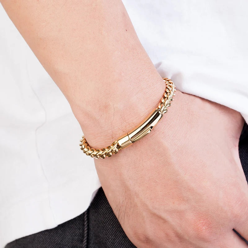 Men Punk Rock Bicycle Chain Bracelet 18k Gold Plated