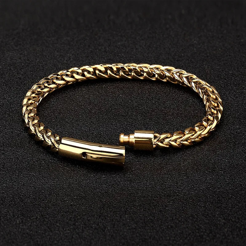 Men Punk Rock Bicycle Chain Bracelet 18k Gold Plated