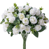 10 Heads Artificial Flower Silk Rose white Eucalyptus leaves