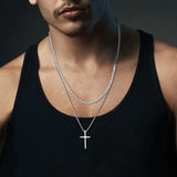 Mens Cross Necklaces, Stainless Steel Layered Plain