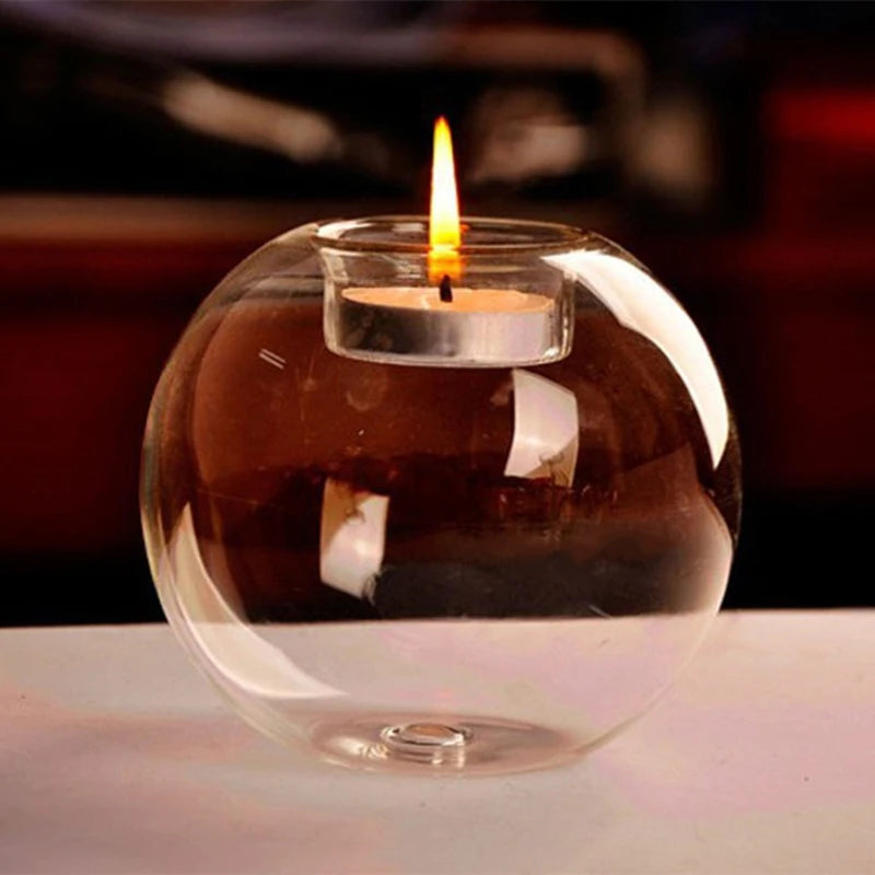 European Exquisite Round Hollow Glass Candle Holder