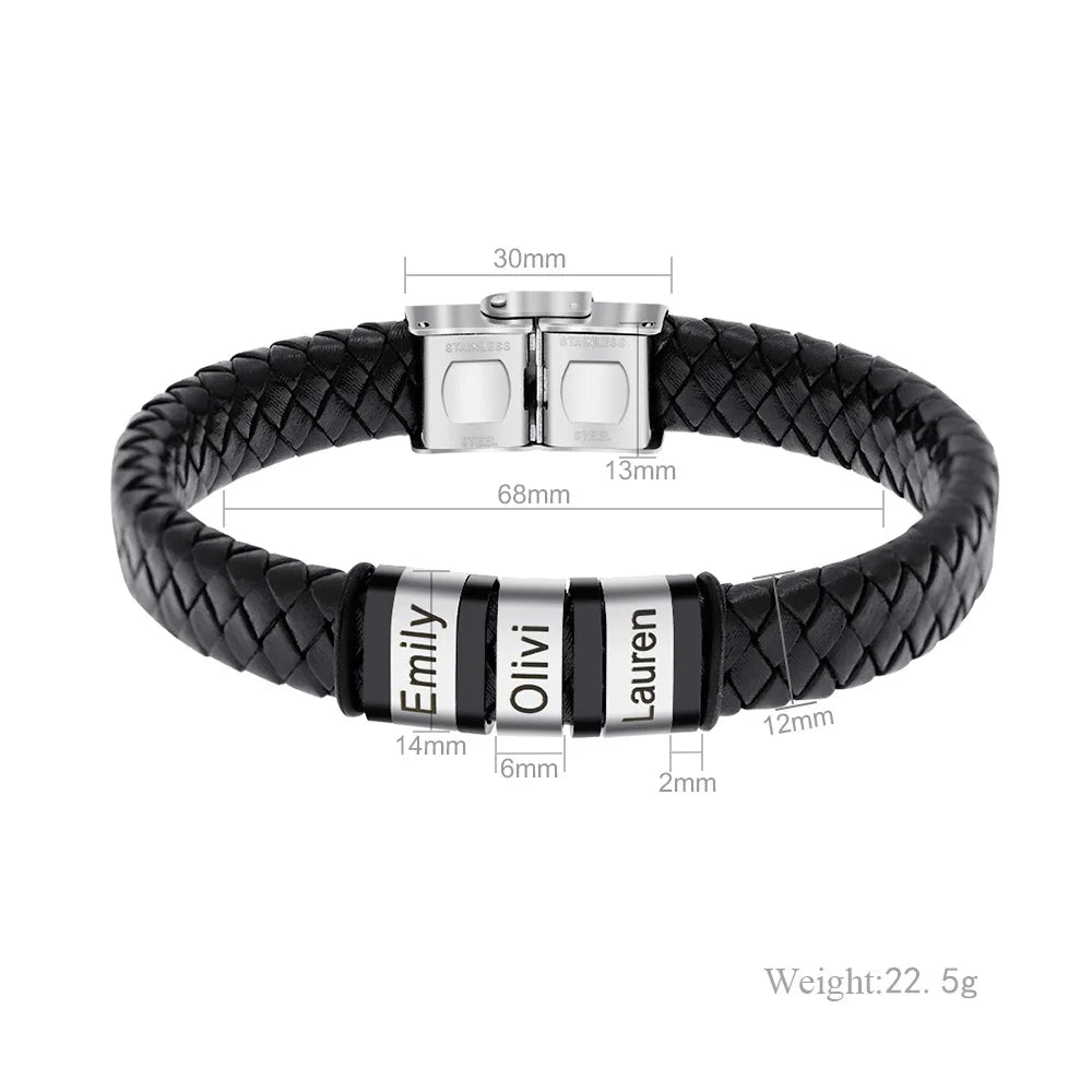 Names Beads Personalized Mens Leather Bracelet