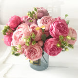 Rose Pink Silk Peony Artificial Flowers Bouquet 5 Big