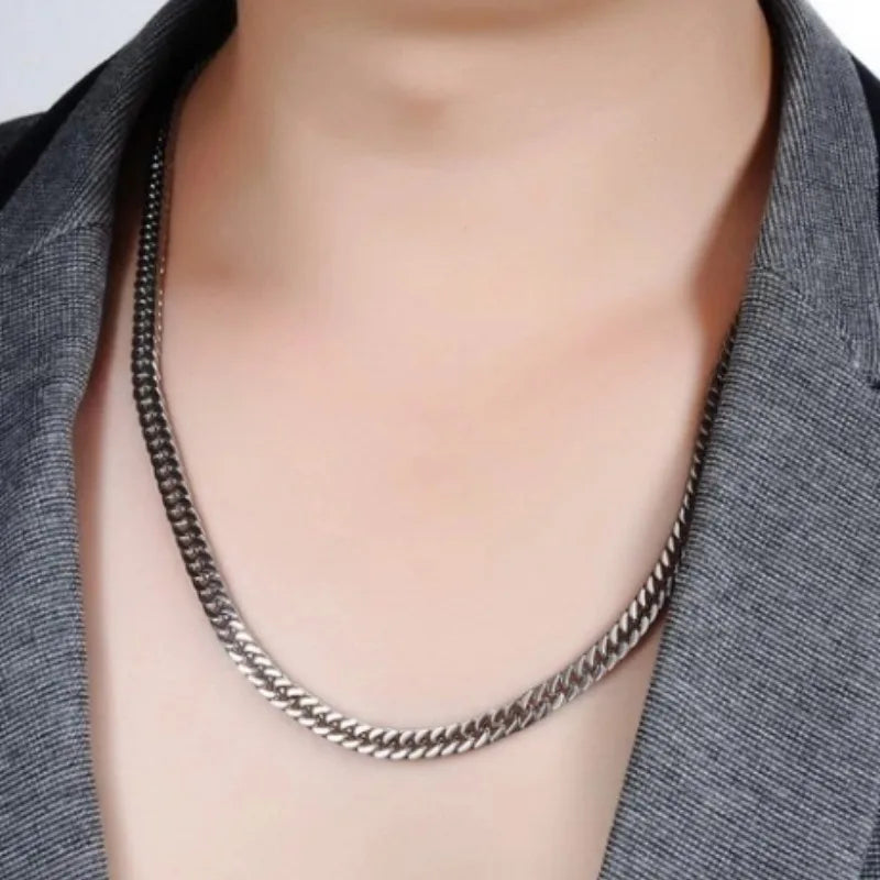 Stainless Steel Cuban Chain Necklace for Men, Punk Neck