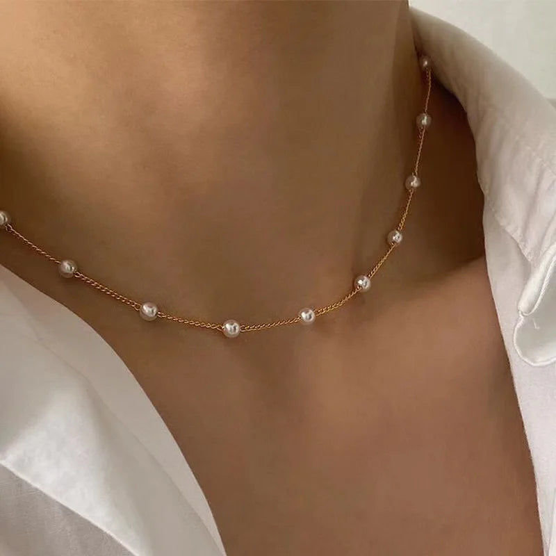 New Beads Women's Neck Chain Kpop Pearl Choker